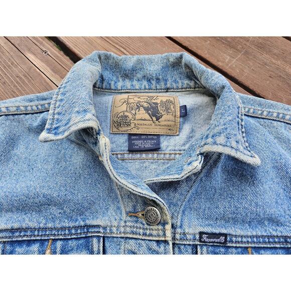 Faconnable Denim Jean Jacket Womens Large Button Blue Trucker Long Sleeve Y2K - Picture 5 of 11